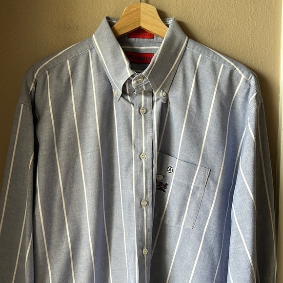 PEANUTS Blue Striped Long Sleeve Button Down Shirt - Picture 1 of 9